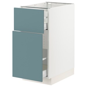IKEA SEKTION / MAXIMERA base cabinet/p-out storage/drawer, 15x24x30 in White / Havstorp Turquoise, Ikea Outlet | 5126SQUMD