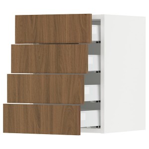 IKEA SEKTION / MAXIMERA wall cabinet with 4 drawers, 15x15x20 in White / Tistorp Brown Walnut Effect, Ikea Outlet | 8645RSUDM