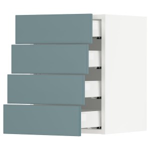 IKEA SEKTION / MAXIMERA wall cabinet with 4 drawers, 15x15x20 in White / Havstorp Turquoise, Ikea Outlet | 1267DUORF