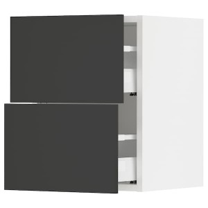 IKEA SEKTION / MAXIMERA wall cabinet with 2 drawers, 15x15x20 in White / Nickebo Matte Anthracite, Ikea Outlet | 7641WVYQR