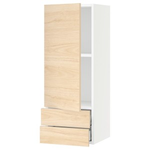 IKEA SEKTION / MAXIMERA wall cabinet with door/2 drawers, 15x15x40 in White / Askersund Light Ash Effect, Ikea Outlet | 8753UXCKE