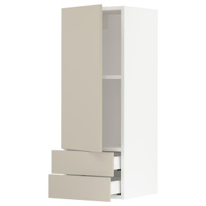 IKEA SEKTION / MAXIMERA wall cabinet with door/2 drawers, 15x15x40 in White / Havstorp Beige, Ikea Outlet | 2986IQOCH
