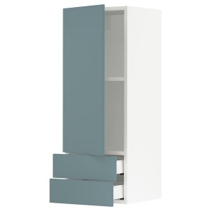 IKEA SEKTION / MAXIMERA wall cabinet with door/2 drawers, 15x15x40 in White / Havstorp Turquoise, Ikea Outlet | 9210XCLQN