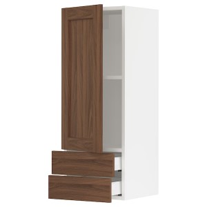 IKEA SEKTION / MAXIMERA wall cabinet with door/2 drawers, 15x15x40 in White Enköping / Brown Walnut Effect, Ikea Outlet | 7581NAZHE