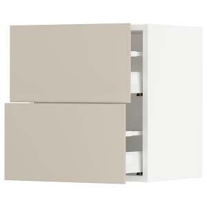 IKEA SEKTION / MAXIMERA wall cabinet with 2 drawers, 18x15x20 in White / Havstorp Beige, Ikea Outlet | 6731LIPCR