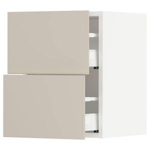 IKEA SEKTION / MAXIMERA wall cabinet with 2 drawers, 15x15x20 in White / Havstorp Beige, Ikea Outlet | 4069GINPB