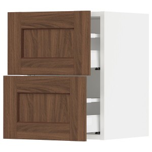 IKEA SEKTION / MAXIMERA wall cabinet with 2 drawers, 15x15x20 in White Enköping / Brown Walnut Effect, Ikea Outlet | 1594JBCVG