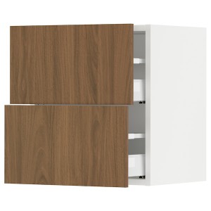 IKEA SEKTION / MAXIMERA wall cabinet with 2 drawers, 18x15x20 in White / Tistorp Brown Walnut Effect, Ikea Outlet | 6318CZIJR