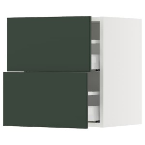 IKEA SEKTION / MAXIMERA wall cabinet with 2 drawers, 18x15x20 in White / Havstorp Deep Green, Ikea Outlet | 9413JNMWU