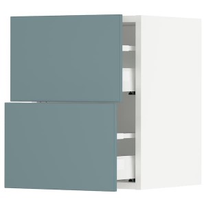 IKEA SEKTION / MAXIMERA wall cabinet with 2 drawers, 15x15x20 in White / Havstorp Turquoise, Ikea Outlet | 4128FCTQO