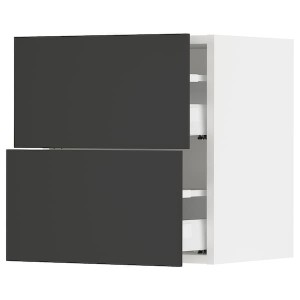 IKEA SEKTION / MAXIMERA wall cabinet with 2 drawers, 18x15x20 in White / Nickebo Matte Anthracite, Ikea Outlet | 8014YDKPA