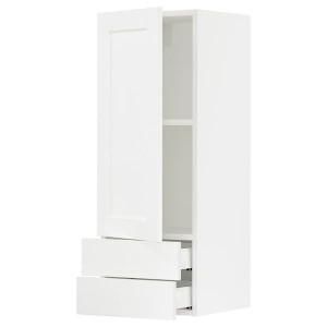 IKEA SEKTION / MAXIMERA wall cabinet with door/2 drawers, 15x15x40 in White Enköping / White Wood Effect, Ikea Outlet | 3296IYLMK