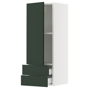 IKEA SEKTION / MAXIMERA wall cabinet with door/2 drawers, 15x15x40 in White / Havstorp Deep Green, Ikea Outlet | 6584IDJEH