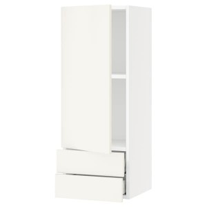IKEA SEKTION / MAXIMERA wall cabinet with door/2 drawers, 15x15x40 in White / Veddinge White, Ikea Outlet | 1240PJYCB