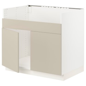 IKEA SEKTION base cab f HAVSEN double bowl sink, 36x24x30 in White / Havstorp Beige, Ikea Outlet | 7589HZGKF