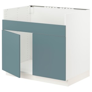 IKEA SEKTION base cab f HAVSEN double bowl sink, 36x24x30 in White / Havstorp Turquoise, Ikea Outlet | 2690KBYCX