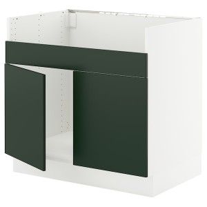 IKEA SEKTION base cab f HAVSEN double bowl sink, 36x24x30 in White / Havstorp Deep Green, Ikea Outlet | 6281XROTZ