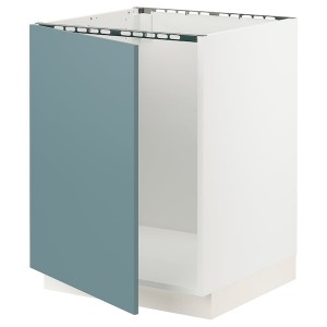 IKEA SEKTION base cabinet for sink, 24x24x30 in White / Havstorp Turquoise, Ikea Outlet | 8074KOVQX