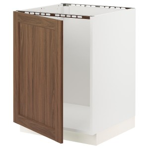 IKEA SEKTION base cabinet for sink, 24x24x30 in White Enköping / Brown Walnut Effect, Ikea Outlet | 2769ITXWB