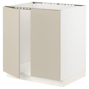 IKEA SEKTION base cabinet for sink + 2 doors, 30x24x30 in White / Havstorp Beige, Ikea Outlet | 3084ICUBQ