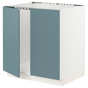 IKEA SEKTION base cabinet for sink + 2 doors, 30x24x30 in White / Havstorp Turquoise, Ikea Outlet | 4290SYLFI