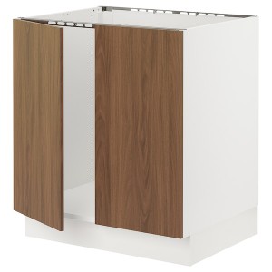 IKEA SEKTION base cabinet for sink + 2 doors, 30x24x30 in White / Tistorp Brown Walnut Effect, Ikea Outlet | 7132WJFZT