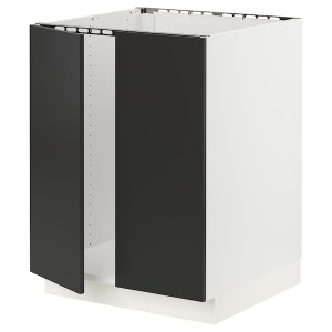 IKEA SEKTION base cabinet for sink + 2 doors, 24x24x30 in White / Nickebo Matte Anthracite, Ikea Outlet | 1378EPNUT
