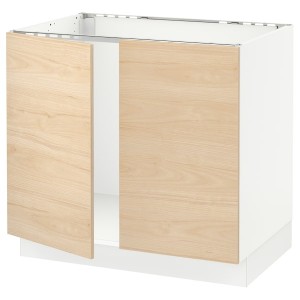 IKEA SEKTION base cabinet for sink + 2 doors, 36x24x30 in White / Askersund Light Ash Effect, Ikea Outlet | 6812EVHBD
