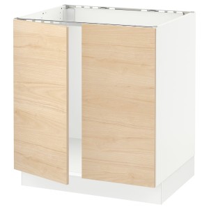 IKEA SEKTION base cabinet for sink + 2 doors, 30x24x30 in White / Askersund Light Ash Effect, Ikea Outlet | 2954FWSPG