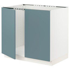 IKEA SEKTION base cabinet for sink + 2 doors, 36x24x30 in White / Havstorp Turquoise, Ikea Outlet | 9528UJAHI