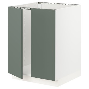 IKEA SEKTION base cabinet for sink + 2 doors, 24x24x30 in White / Bodarp Gray / Green, Ikea Outlet | 2831ELDYS