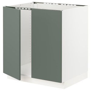 IKEA SEKTION base cabinet for sink + 2 doors, 30x24x30 in White / Bodarp Gray / Green, Ikea Outlet | 8062MJPAI