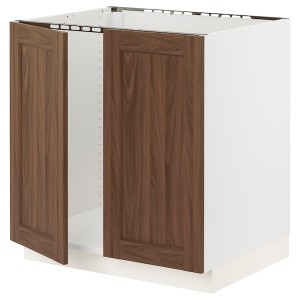 IKEA SEKTION base cabinet for sink + 2 doors, 30x24x30 in White Enköping / Brown Walnut Effect, Ikea Outlet | 9145TCXPI