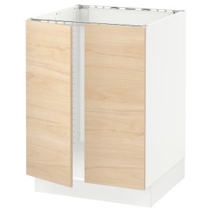 IKEA SEKTION base cabinet for sink + 2 doors, 24x24x30 in White / Askersund Light Ash Effect, Ikea Outlet | 2936DKEGH