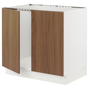 IKEA SEKTION base cabinet for sink + 2 doors, 36x24x30 in White / Tistorp Brown Walnut Effect, Ikea Outlet | 3982KSJEU