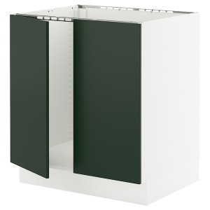 IKEA SEKTION base cabinet for sink + 2 doors, 30x24x30 in White / Havstorp Deep Green, Ikea Outlet | 2406BTDKH