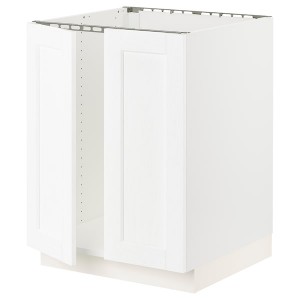 IKEA SEKTION base cabinet for sink + 2 doors, 24x24x30 in White Enköping / White Wood Effect, Ikea Outlet | 2179KGRDX