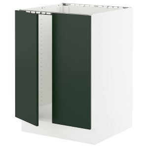 IKEA SEKTION base cabinet for sink + 2 doors, 24x24x30 in White / Havstorp Deep Green, Ikea Outlet | 8756MDKJF
