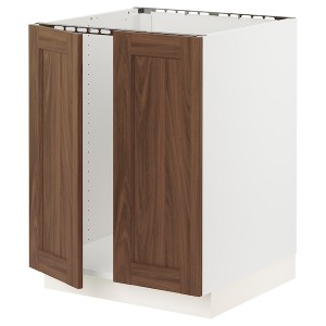IKEA SEKTION base cabinet for sink + 2 doors, 24x24x30 in White Enköping / Brown Walnut Effect, Ikea Outlet | 6405KHMNW