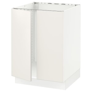 IKEA SEKTION base cabinet for sink + 2 doors, 24x24x30 in White / Veddinge White, Ikea Outlet | 3968QTSVY