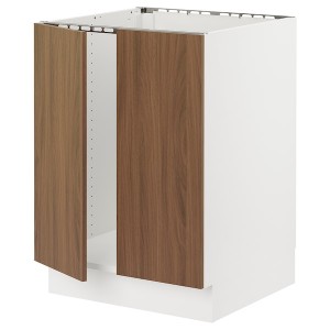 IKEA SEKTION base cabinet for sink + 2 doors, 24x24x30 in White / Tistorp Brown Walnut Effect, Ikea Outlet | 0674JWTHM