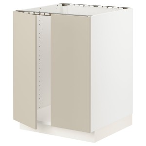 IKEA SEKTION base cabinet for sink + 2 doors, 24x24x30 in White / Havstorp Beige, Ikea Outlet | 8653MNFYQ