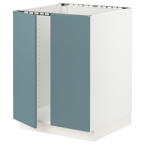IKEA SEKTION base cabinet for sink + 2 doors, 24x24x30 in White / Havstorp Turquoise, Ikea Outlet | 7905ROBAY