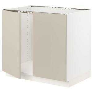 IKEA SEKTION base cabinet for sink + 2 doors, 36x24x30 in White / Havstorp Beige, Ikea Outlet | 6397GDUNW