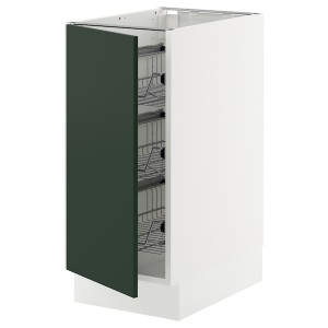 IKEA SEKTION base cabinet with wire baskets, 15x24x30 in White / Havstorp Deep Green, Ikea Outlet | 9584LTVOY