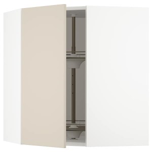 IKEA SEKTION corner wall cabinet with carousel, 26x15x30 in White / Havstorp Beige, Ikea Outlet | 2897NIMZK