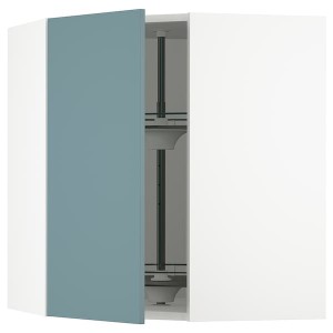 IKEA SEKTION corner wall cabinet with carousel, 26x15x30 in White / Havstorp Turquoise, Ikea Outlet | 5674ZMKIO