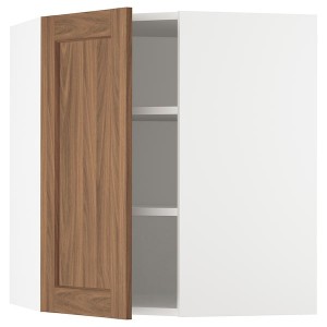 IKEA SEKTION corner wall cabinet with shelves, 26x15x30 in White Enköping / Brown Walnut Effect, Ikea Outlet | 4981RKCPT