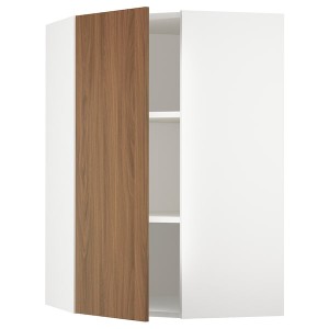 IKEA SEKTION corner wall cabinet with shelves, 26x15x40 in White / Tistorp Brown Walnut Effect, Ikea Outlet | 2085GMSZB