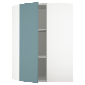 IKEA SEKTION corner wall cabinet with shelves, 26x15x40 in White / Havstorp Turquoise, Ikea Outlet | 2645ESLUH